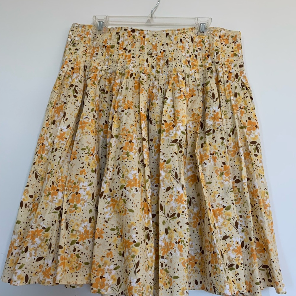 BN13 Evelyn Yellow Floral Pleated Skirt 100% Cotton Cottagecore Women size 14